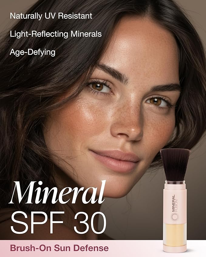 Mineral Fusion Brush-On Powder Sunscreen for Face SPF 30 | Transluscent Natural Daily Sun Care with UVA UVB Protection | Hypoallergenic, Non-Toxic | TSA & Travel Friendly