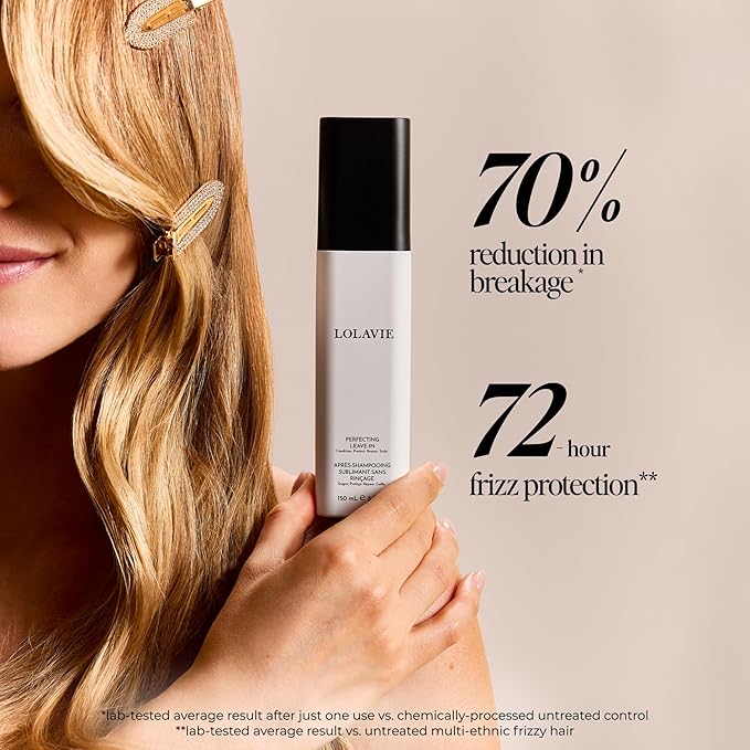 LolaVie Perfecting Leave-In Conditioner - 5.0 oz - 72-Hour Frizz Control & 450-Degree Heat Styling Protection for Smoother, Softer, Stronger Hair - Color Safe - All Hair Types - Sulfate Free