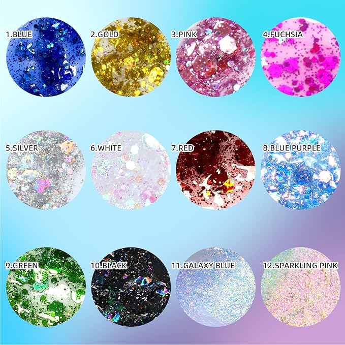 DAGEDA Body Glitter Gel, Holographic Face Glitters Body Gel Shimmer Liquid Eyeshadow, Color Changing Glitter for Face Hair Nails, Glitter Under Light Festival Glitter Makeup 1.7oz (Galaxy Blue)
