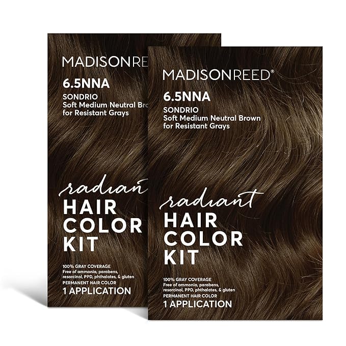 Madison Reed Radiant Hair Color Kit - 6.5NNA Medium Neutral Brown (Sondrio), 100% Gray Hair Coverage Permanent Hair Dye for Resistant Grays | PPD-Free & Ammonia-Free, 2 Pack