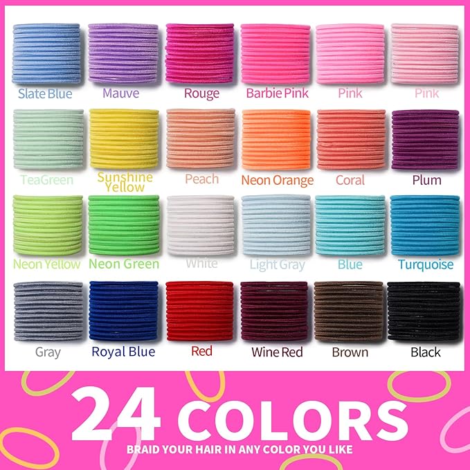 YGDZ Toddler Hair Accessories: 312 Elastic Hair Ties in 24 Colors, Small 3cm No Crease Ponytail Holders for Girls