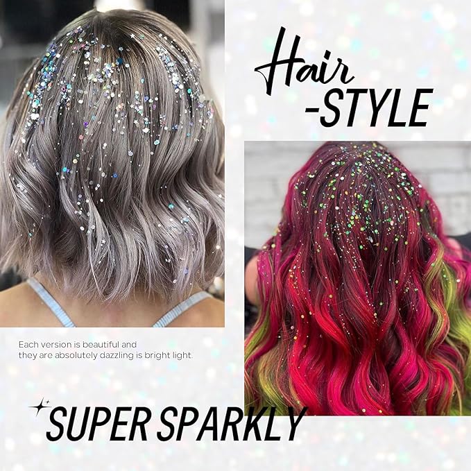 Christmas Face Body Hair Glitter Gel, Gold White Red Sliver Snowflake Holographic Colorful Chunky Festival Rave Accessories Glitter Makeup, 6 Kinds of Sparkling Sequins for Christmas