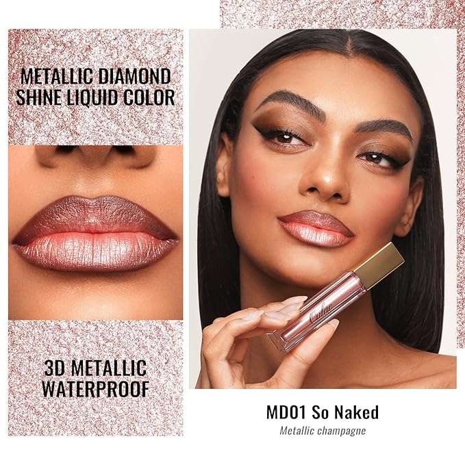 Oulac Pink Nude Metallic Shine Lipstick for Women, Dual Use for Lips & Eyeshadow, Long Lasting Lip Gloss, Metallic Matte High Impact Lip Color No Transfer Vegan Formula, 4.5ml, MD01