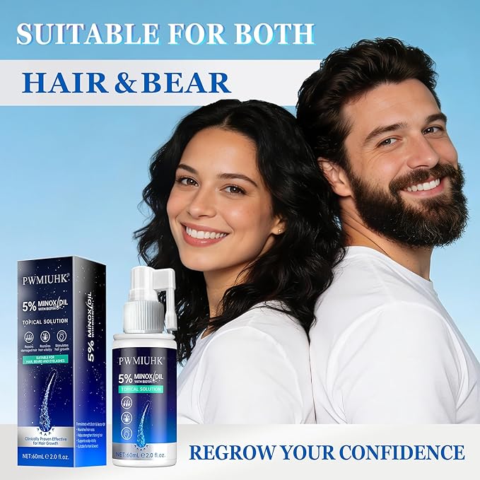 5% Minoxidil for Men & Women, Hair Beard Growth Spray with Biotin, Topical Hair Loss Treatment for Men to Regrow Fuller, Thicker Hair, Unscented Minoxidil Topical Aerosol-2 fl.oz /60ml