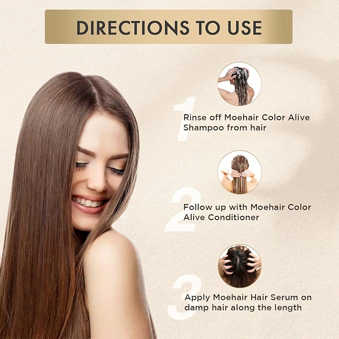MOEHAIR Trio Kit (Color Alive Shampoo and Conditioner Set - 12 Fl. Oz and Hair Serum - 3.38 Fl. Oz), Combats Frizz | Adds shine I Paraben & Sulfate Free