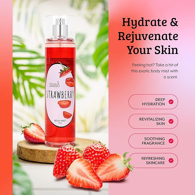Luxurious Scented Strawberry Fragrance Body Mist A Sophisticated 8 oz Gift Stocking Stuffer Exquisitely Crafted for Women's Sublime Fragrance