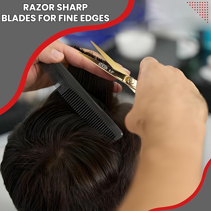 Hair Cutting Scissors -Sharp Razor Edge Blade Hair Shears Series - 6.5" With Fine Adjustment – Stainless Steel Hair Scissors Professional For Men, Women & Babies (Gold)