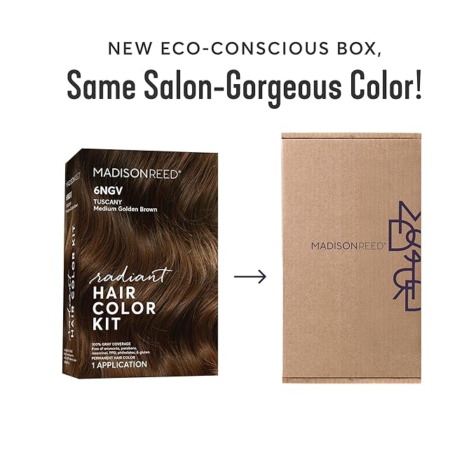 Madison Reed Radiant Hair Color Kit - 6NGV Medium Golden Brown (Tuscany Brown), Dimensional Gray Hair Blending Permanent Hair Dye, PPD-Free & Ammonia-Free, 1 Pack