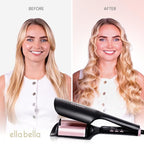 ELLA BELLA® Ultimate Waver Curling Iron • Crimper Hair Tool • Adjustable Heat Settings • Dual Voltage Hair Curler • Anti-Scald Tech • Ionic Ceramic Coating for Long-Lasting, Frizz-Free Beach Waves