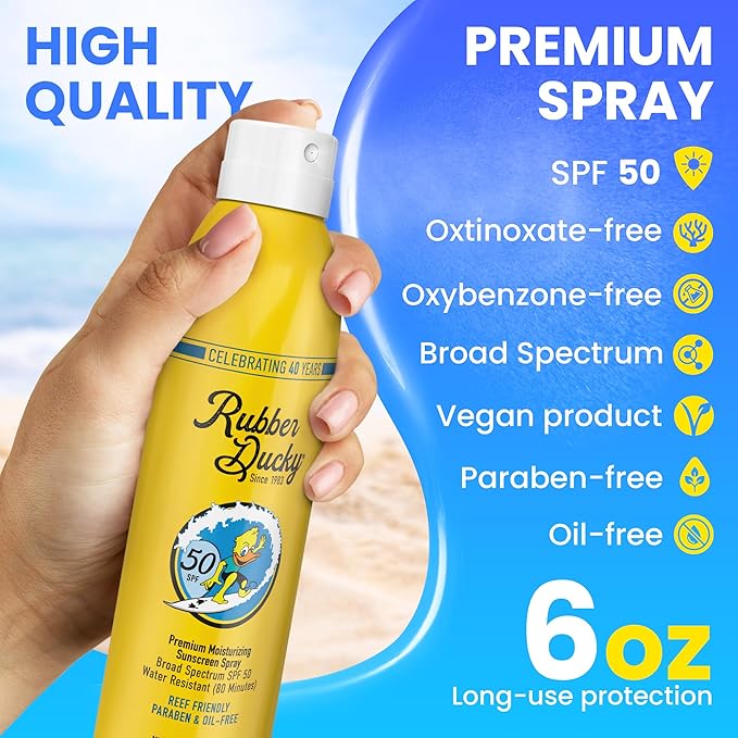 Rubber Ducky SPF 50 Sunscreen Spray 6oz + SPF 44 Lip Balm Vanilla 3 Pack