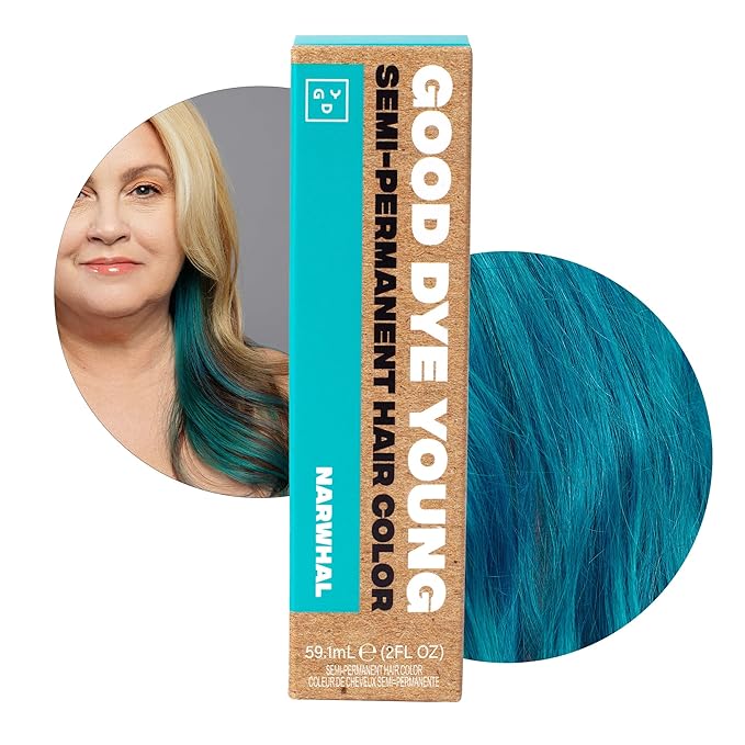 Good Dye Young Streaks and Strands Semi Permanent Hair Dye (Narwhal Teal) UV Protective Temporary Hair Color Lasts 15-24+ Washes–Conditioning Dark Teal–PPD free Dye- Cruelty-Free & Vegan Hair color