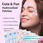 Sosky Hologram Pimple Patches for Face, Hydrocolloid Acne Patches with Salicylic Acid, Cute Star Zit Stickers,Colorful Blemish Covers,48 Count Pink Heart Flower