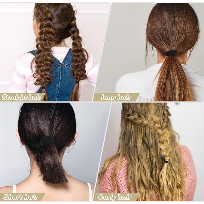 obeoby 100PCS Hair Ties for Thick Hair, Seamless Nylon Elastic Ponytail Holders, Bulk Black Hair Bands & Elastics for Women Girls