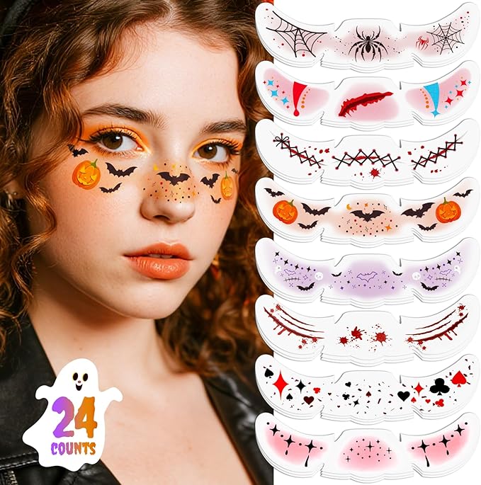 24pcs Halloween Freckles Makeup Patches Face Glitter Speckles, Costumes for Women, Halloween Temporary Face Tattoo Glitter Freckles, Halloween Accessories for Woman ＆ Kids