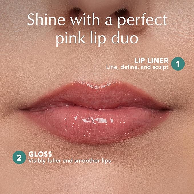 Thrive Causemetics Perfect Pink Pout Lip Gloss & Liner Gift Set for Women, Sheer Strength Lip-Plumping Peptide Gloss & Long-Wearing Plumping Lip Liner, Vegan & Cruelty Free, Jo (Pink Mauve)