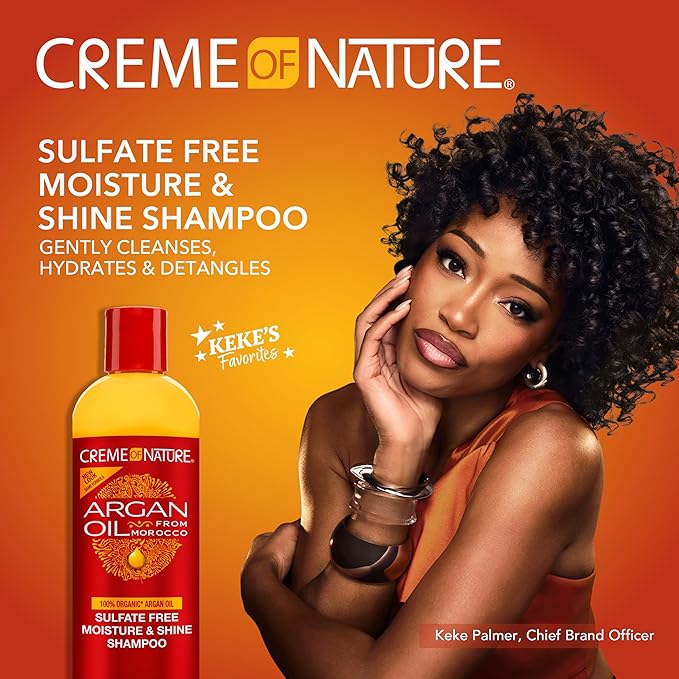 Creme of Nature Sulfate-Free Moisture & Shine Shampoo, Gently Cleanses, Hydrates & Detangles, 100% Pure Argan Oil from Morocco, Gift for Women, 12 fl oz