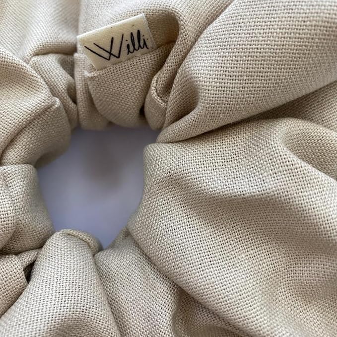 Handmade Oversized Linen Scrunchie – 100% Natural Linen in Dusty Pink, Blue, Sand or Yellow – Gentle Hold for All Hair Types – Unique, Soft, and Lightweight Hair Accessory (Sand)