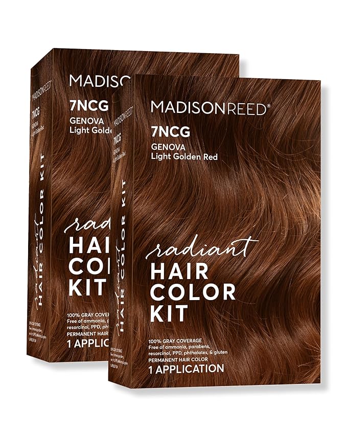 Madison Reed Radiant Hair Color Kit - 7NCG Light Golden Copper (Genova Red), Dimensional Gray Hair Blending Permanent Hair Dye, PPD-Free & Ammonia-Free, 2 Pack