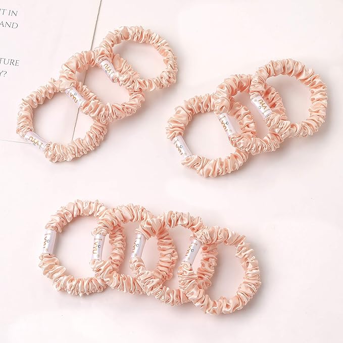 Scrunchies Silk Satin Hair Ties - Small Mini Thin Elestics Ponytail Holder Hair Bands Skinny Scrunchy For Thick Curl Hair No Crease Hair Ties Soft Accessories No Hurt Your Hair for Women and Girls