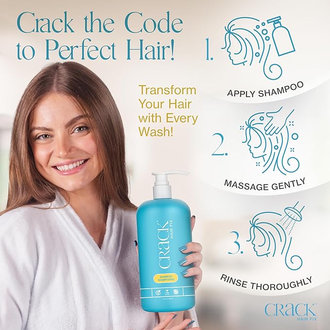 Crack HAIR FIX Shampoo with Pump | Moisturizing & Strengthening Sulfate-Free Formula | Protects Against Dryness, Reduces Breakage & Restores Shine | 33.8 Oz / 1000 mL