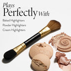 LAURA GELLER NEW YORK Dual-Ended Highlighter Brush - Multipurpose Makeup Brush for Highlighter, Blush, Bronzer and More - Includes Dual-Fiber Vegan Bristles and Satin Paddle for Flawless Application