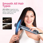 6 in 1 Hair Dryer Brush, Detachable Air Styler, 3 Heat Settings Blow Dryer Brush Frizz-Free Volumizing, Straightening, Curling ALCI Safety Plug for Travel & Home Styling (Blue-Pink)