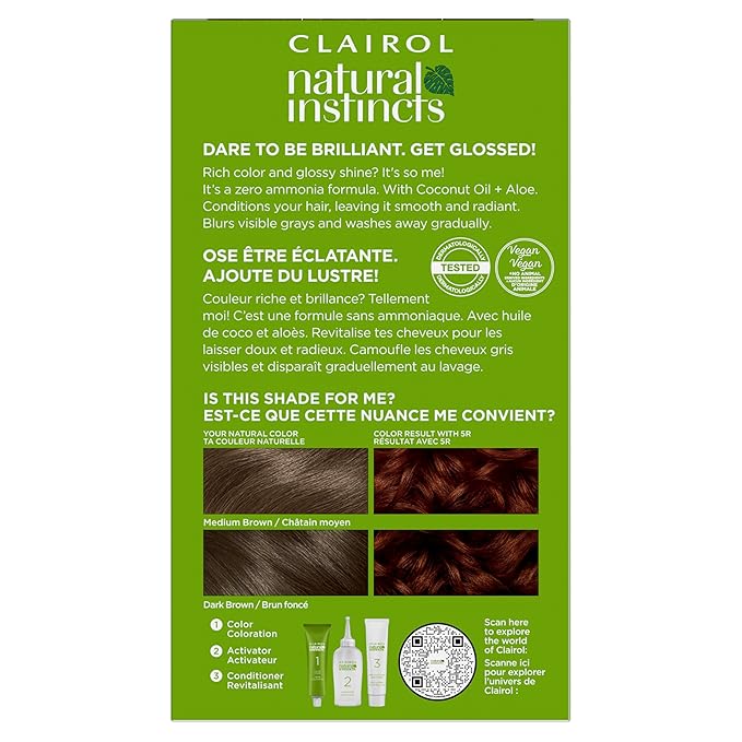Clairol Natural Instincts Demi-Permanent Hair Dye, 5R Medium Auburn Hair Color, Pack of 1