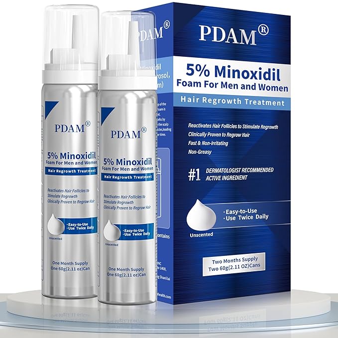 5% Minoxidil for Men and Women Foam Hair Growth - Minoxidil Foam Hair Regrowth Treatment for Men and Women, Topical Hair Loss Treatments, Extra Strength Thicker & Fuller Hair, 2 x 2.11 oz for 2 Months