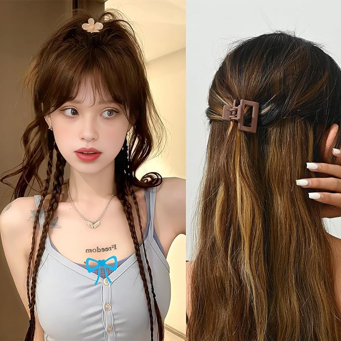 18Pcs Medium Hair Clips for Women Girls - Matte Love, Triangle, Ribbon and Semicircle Styles for Thin/Thick Hair, Cute Nonslip Accessories (White, Brown, Black)