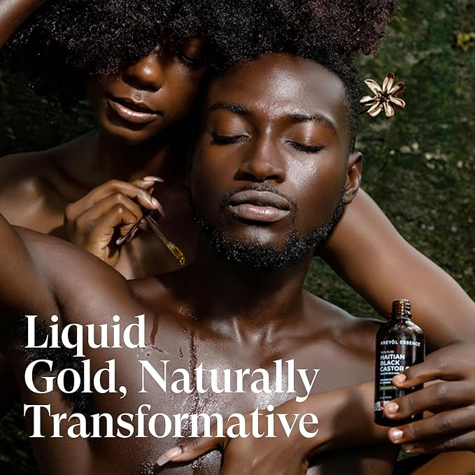 Kreyol Essence - Haitian Black Castor Oil for Skin and Hair, Glass Bottle - Cold Pressed Castor Oil, Fuller-Looking Hair, Hexane Free, Natural Humectant | 3.4 Fl Oz | Rosemary Peppermint