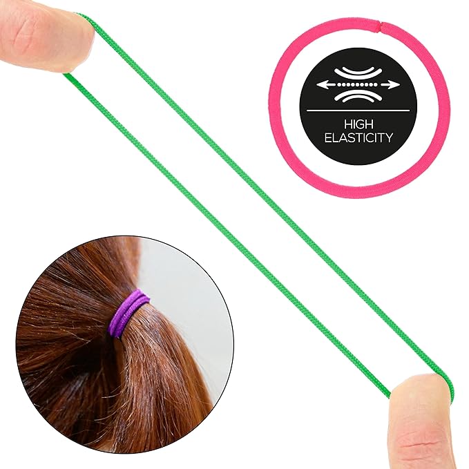 Expressions 216-Piece Hair Elastics Value Pack - 4mm Neon Ponytail Holders for Women, Durable No Metal Bands for Thick, Curly, and All Hair Types