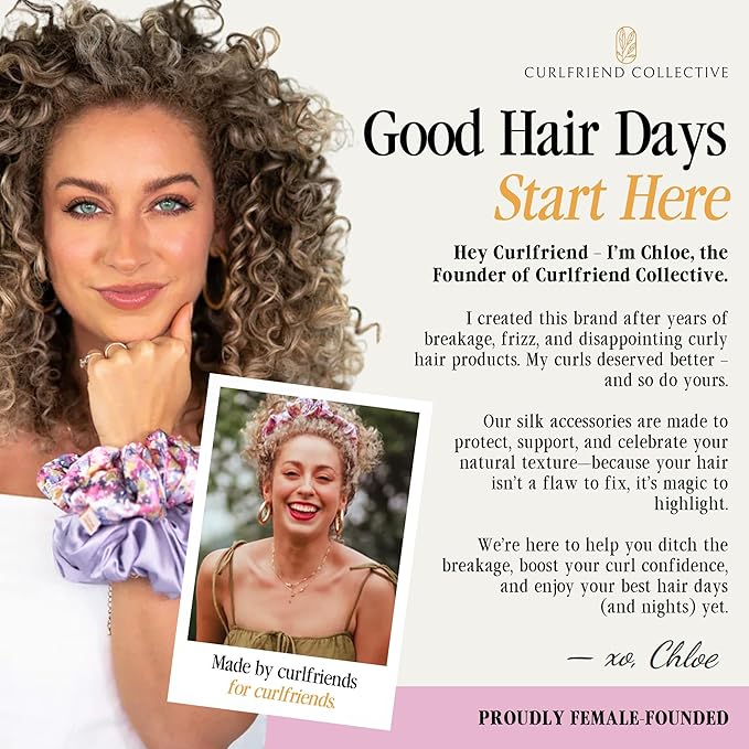 Curlfriend Collective Houndstooth XL Silk Scrunchie – 100% 22 Momme Mulberry Silk Hair Tie for Curly, Coily & Thick Hair – Gentle Hold, Extra Stretch, Stylish & Snag-Free