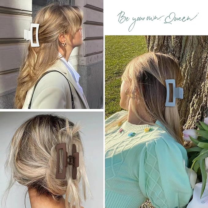 Hair Clip, 3.5 Inch Medium Hair Claw Clips 6 Pack for Women - Brown, Blue, Beige, White, Square, Rectangle, Banana, Jaw Styles