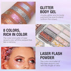 LANGMANNI 8 Colors Face & Body Glitter Palette - Holographic Changing Sparkling Mermaid Sequins for Women Girls Music Festival Party Rave Makeup(#A)