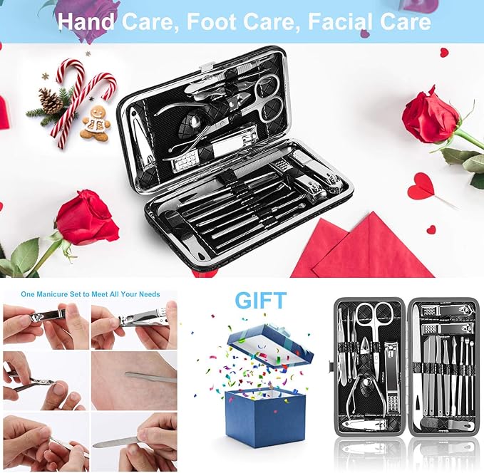Manicure Kit, OKOM Manicure Set, Mens Grooming Kit, Nail Care Set, Manicure Kit for Men and Women,Nail Kit,Grooming Kit, Nail Clipper Set, Christmas Gifts,Stocking Stuffers for Teen Boys,Gifts for Men