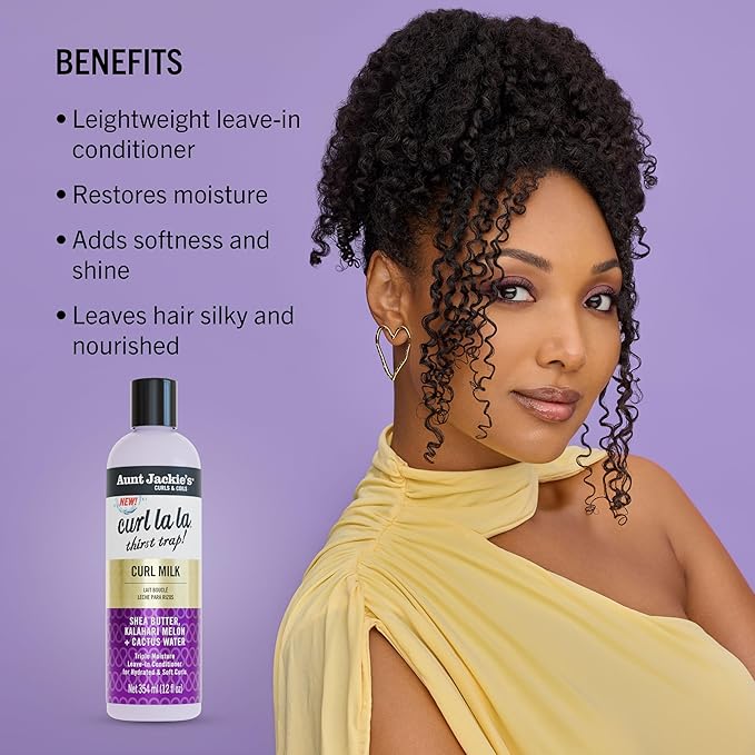 Aunt Jackie's Curls & Coils Curl La La Thirst Trap Curl Milk, 12 fl oz - Triple Moisture Leave-In Conditioner for Hydrated and Soft Curls
