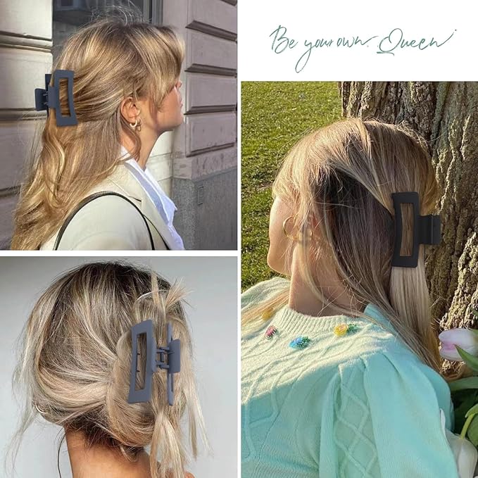 6 Pack Hair Clips, 3.5 Inch Medium Hair Claw Clips for Women and Girls - Grey