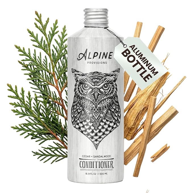 Alpine Provisions Natural & Organic Conditioner with Cedar & Sandalwood – Moisturizing Hair Conditioner with Aloe Vera, Sunflower Oil & Essential Oils – Sulfate-Free, Vegan, Plant Based – 16.9 fl oz