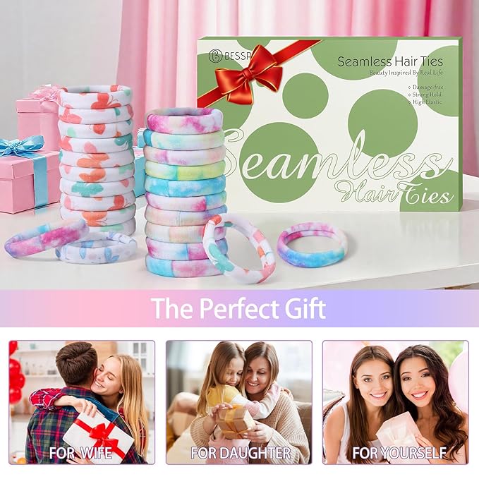 Bessrung 100 PCS No Damage Hair Ties for Women Girls, Soft Seamless Elastic Hair Bands for Ponytails, Thick Thin Hair,Stretchy Snag-Free Nylon Bow Hair Ties Christmas Gift (Leopard Print, Multicolor)