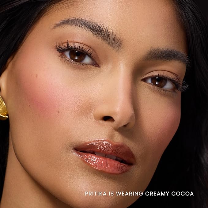 Prakti KhushiKiss Nourishing Lip Oil in Creamy Cocoa, Hydrates & Plumps Lips, High-Shine Finish, with Hyaluronic Acid & Peptides, 0.17 oz