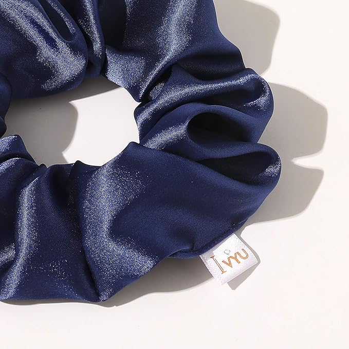 Ivyu Scrunchies, 4 Pack Silk Scrunchy for Girls Women Cute Hairties Hair Accessories Soft Ropes Ponytail Holder, White, Black, Navy, Gray