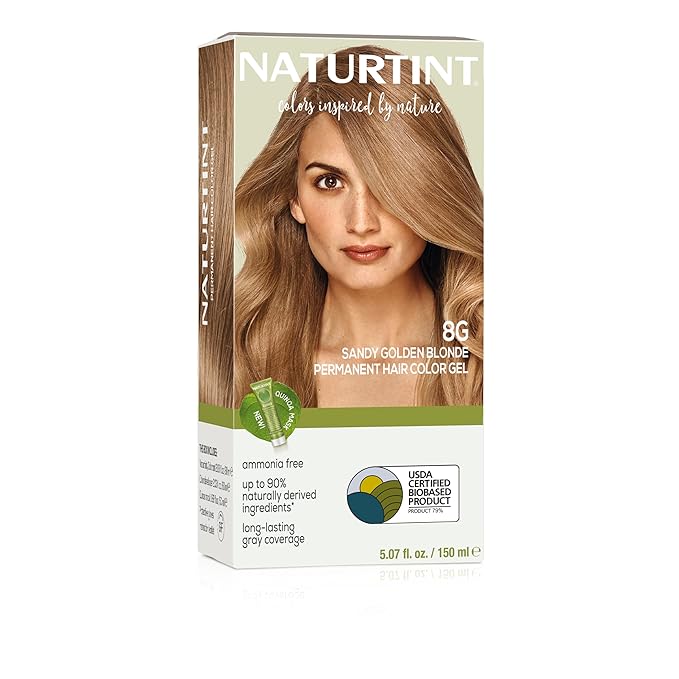 Naturtint 8G Sandy Golden Blonde Permanent Hair Color (Pack of 1), Ammonia Free, Vegan, Cruelty Free, up to 100% Gray Coverage, Long Lasting Results (Packaging may vary)