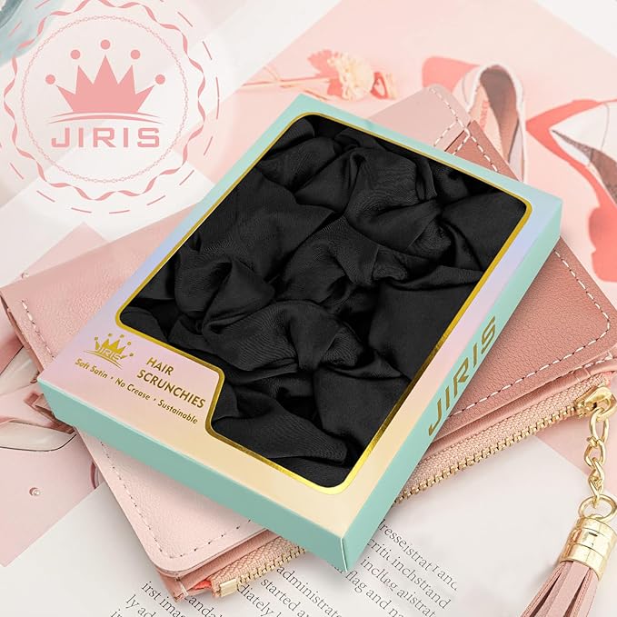 5Pcs Black Satin Scrunchies for Women, Softer Than Silk Scrunchies, Fashion No Crease Hair Ties for Thin Thick Hair,Soft Hair Bands No Damage for Girls, Ideal Gifts for Women (Set 2)