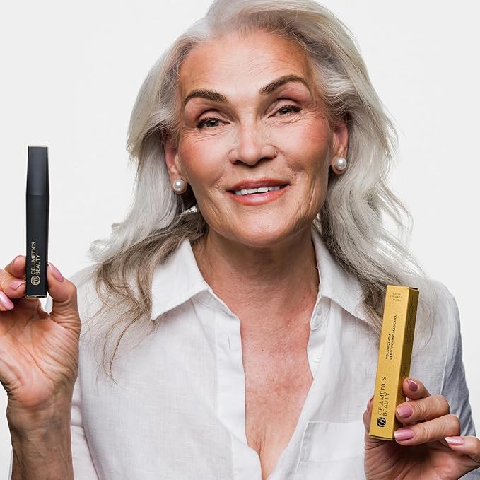 Cellmetics Mascara for Older Women 60 Plus, Volumizing & Lengthening Tubing Mascara with Lash Growth Effect, Hypoallergenic, Smudge-Free and Gentle for Sensitive Eyes (Black)