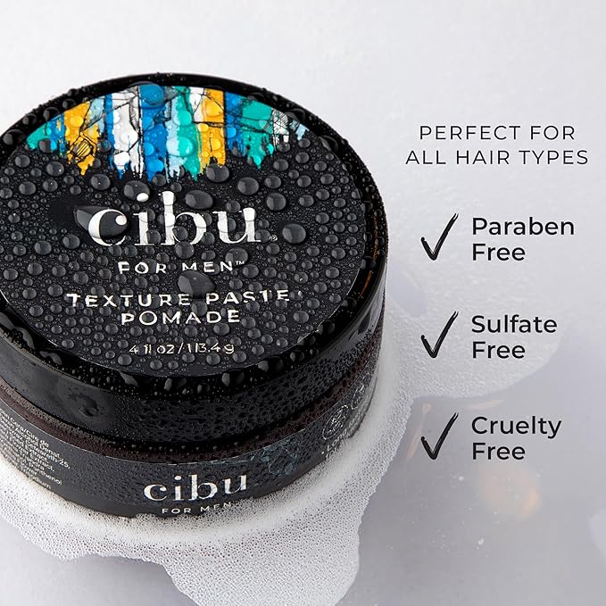 CIBU For Men Texture Paste Pomade 4 oz - Strong Hold Pomade For Men for Long Lasting Hold Texture, and Definition - Ideal for Messy, Sleek, and Casual Hair Styles