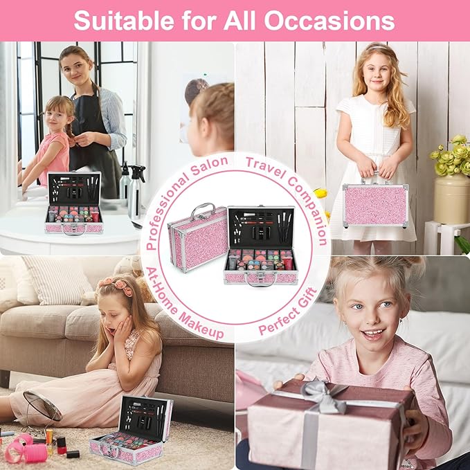 Anpro All-In-One Makeup Kit for Girls 10-12 with Case, Pro Teen Makeup Set, Tween Makeup Kit for Teens Women, Full Make Up Starter Kit with Brushes, Lipstick, Eye Shadow, Palette, Blush, Glitter Gel