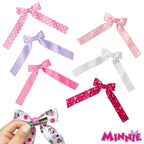 Disney Minnie Printed Long Tail Hair Bow Set for Girls – 7-Pack Printed Bows with Alligator Clips – Cute Hair Accessories for Kids Ages 3+