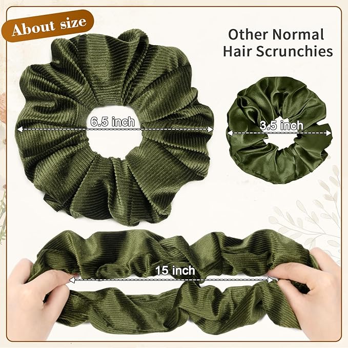 CEELGON Olive Green Big Corduroy Scrunchie 6.5 Inches Jumbo Scrunchies Hair Ties Oversized Ponytail Holder for Thick Curly Hair Extra Large Hair Accessories for Women (Olive Green)
