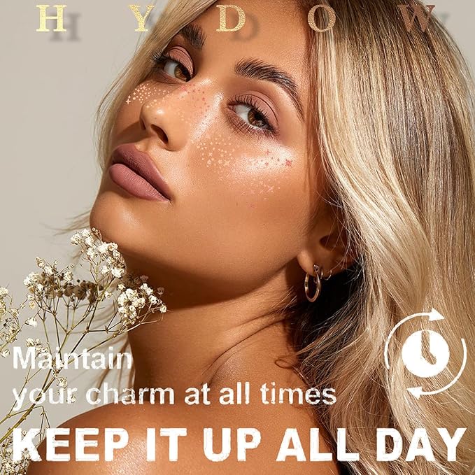 Glitter Freckles, Holographic Face and Body Glitter Tattoo Sparkle for Women Gold Glow Cosmetic Star Makeup Accessories for Festival Rave (12pcs Rosegold)