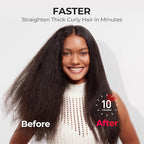 TYMO Hair Straightener Brush - Upgraded Ionic Plus Straightening Brush with Dense Bristles, 16 Temps, Dual Voltage | Ceramic Hot Comb for Women | Flat Iron for Thick Curly Hair, Black